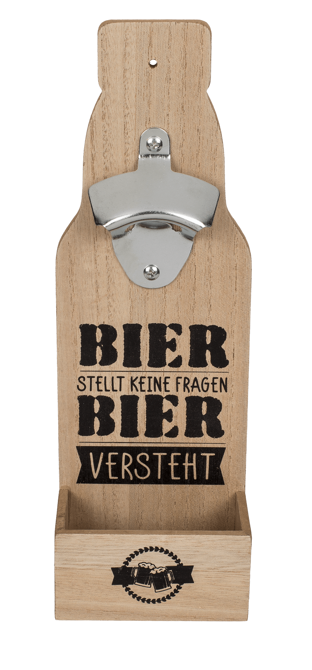 Metal bottle opener on wooden board with