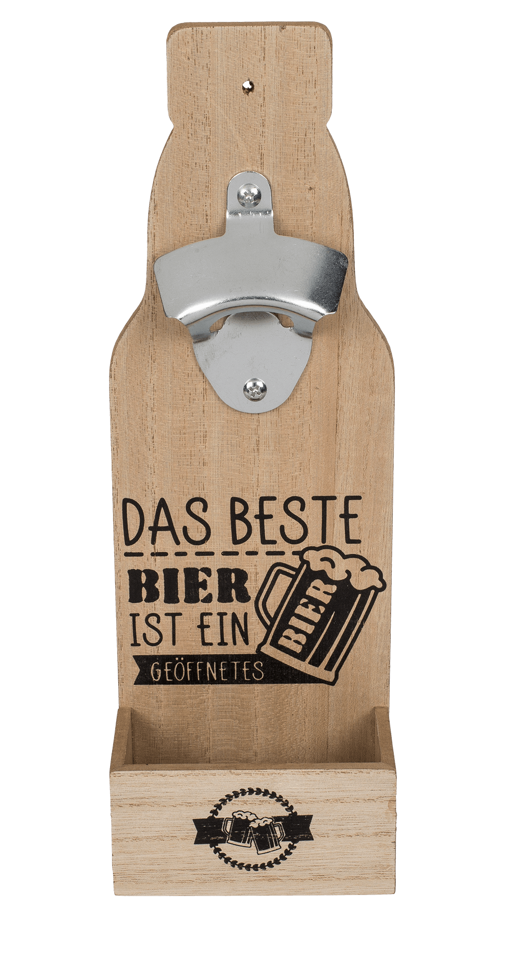 Metal bottle opener on wooden board with