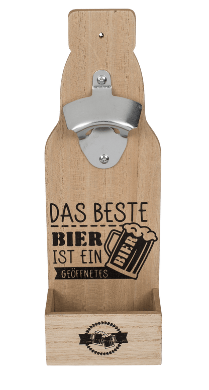Metal bottle opener on wooden board with