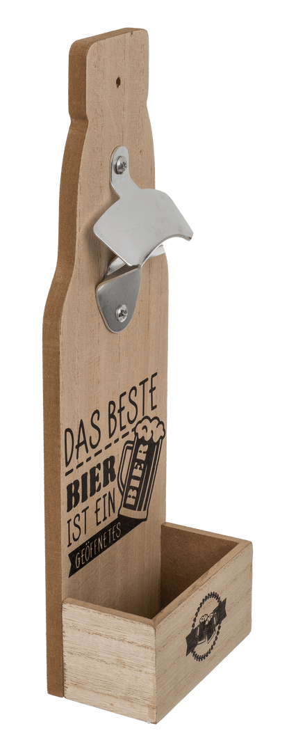 Metal bottle opener on wooden board with