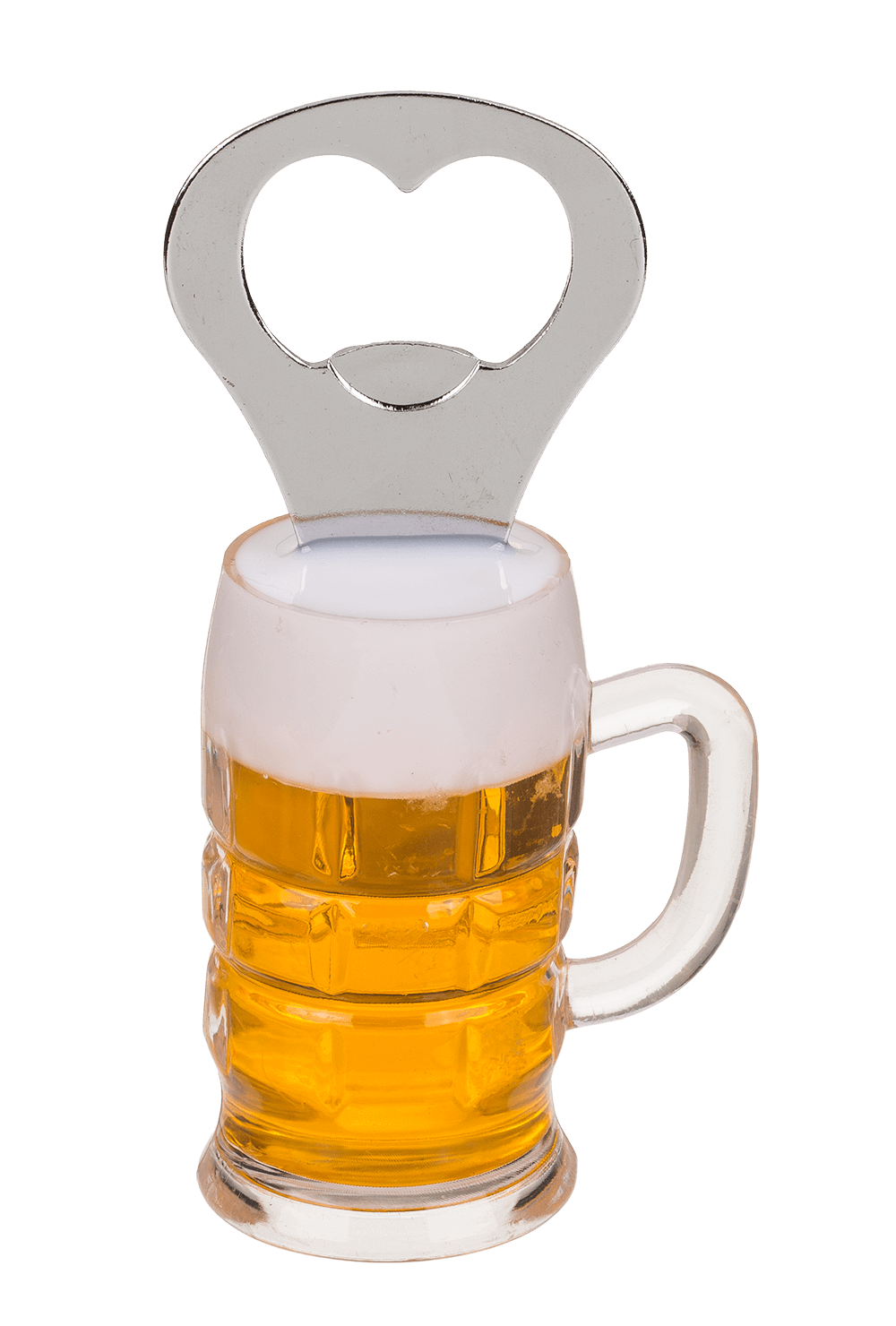 Metal bottle opener, beer glass with magnet,