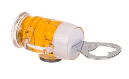 Metal bottle opener, beer glass with magnet,