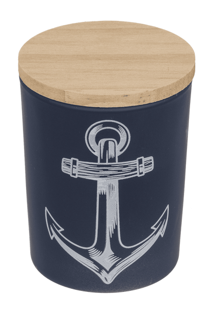 Candle in glass with wooden lid, Sea,