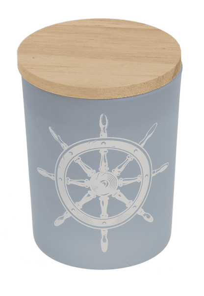 Candle in glass with wooden lid, Sea,