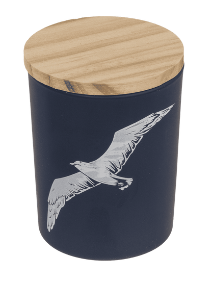 Candle in glass with wooden lid, Sea,