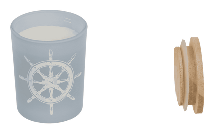 Candle in glass with wooden lid, Sea,