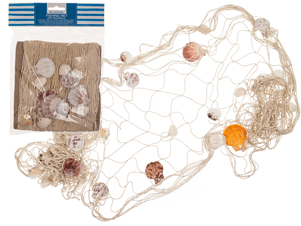 Fishing net with seashells, ca. 100 x 200 cm,