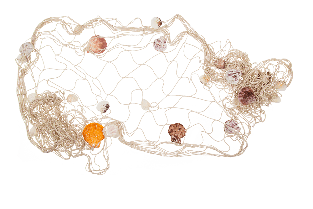 Fishing net with seashells, ca. 100 x 200 cm,