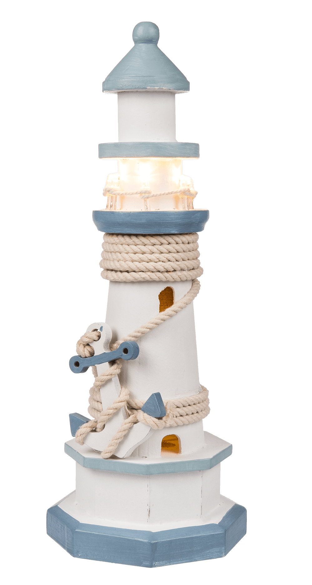 Wooden lighthouse with 8 warm white LED,