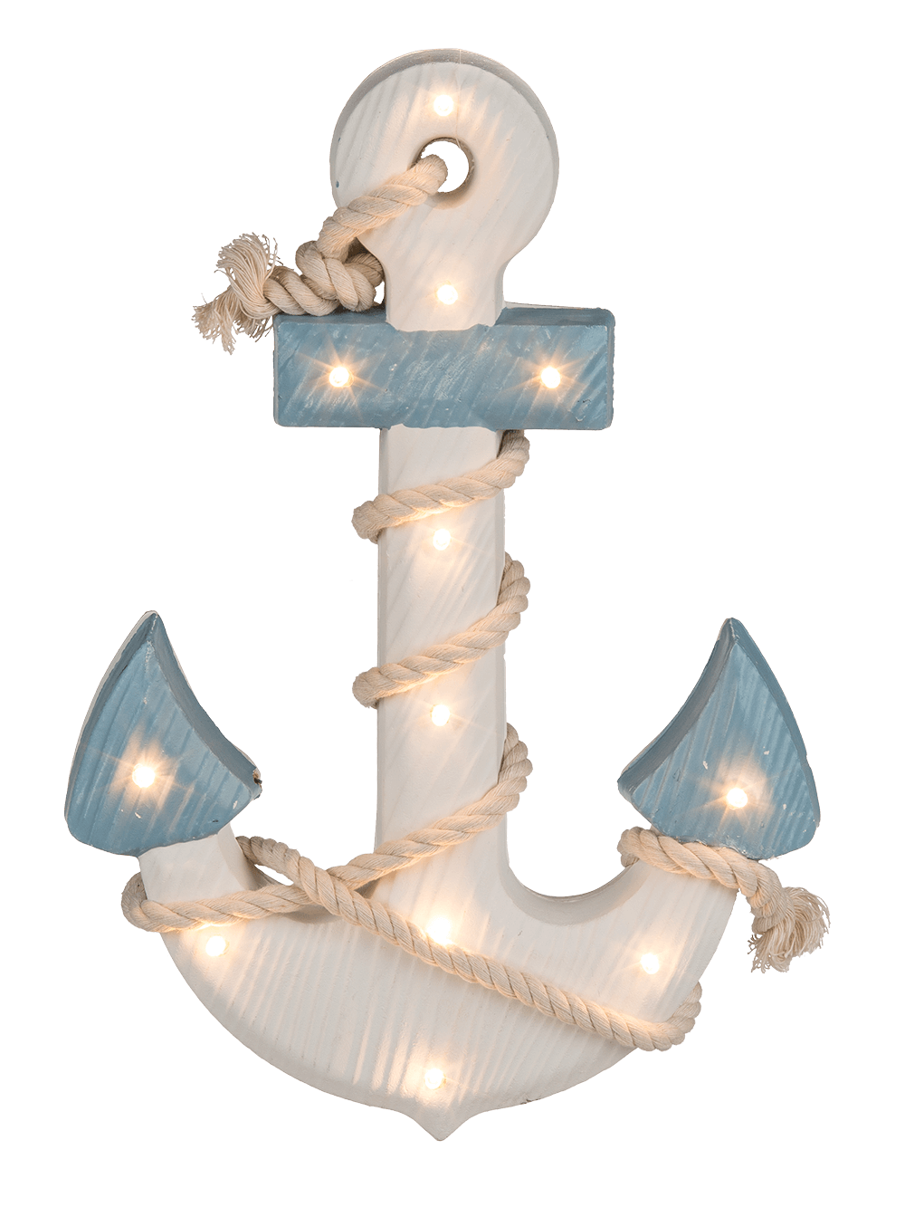 Wooden anchor with rope & 12 warm white LED,