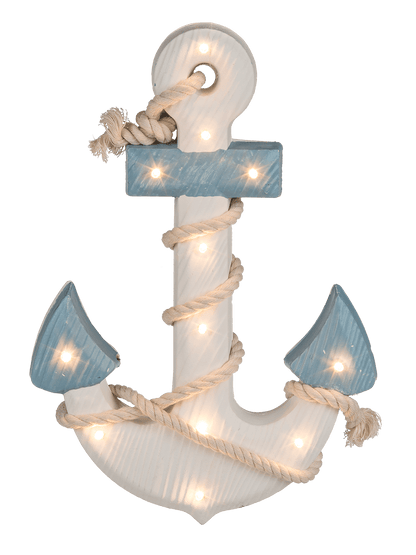 Wooden anchor with rope & 12 warm white LED,