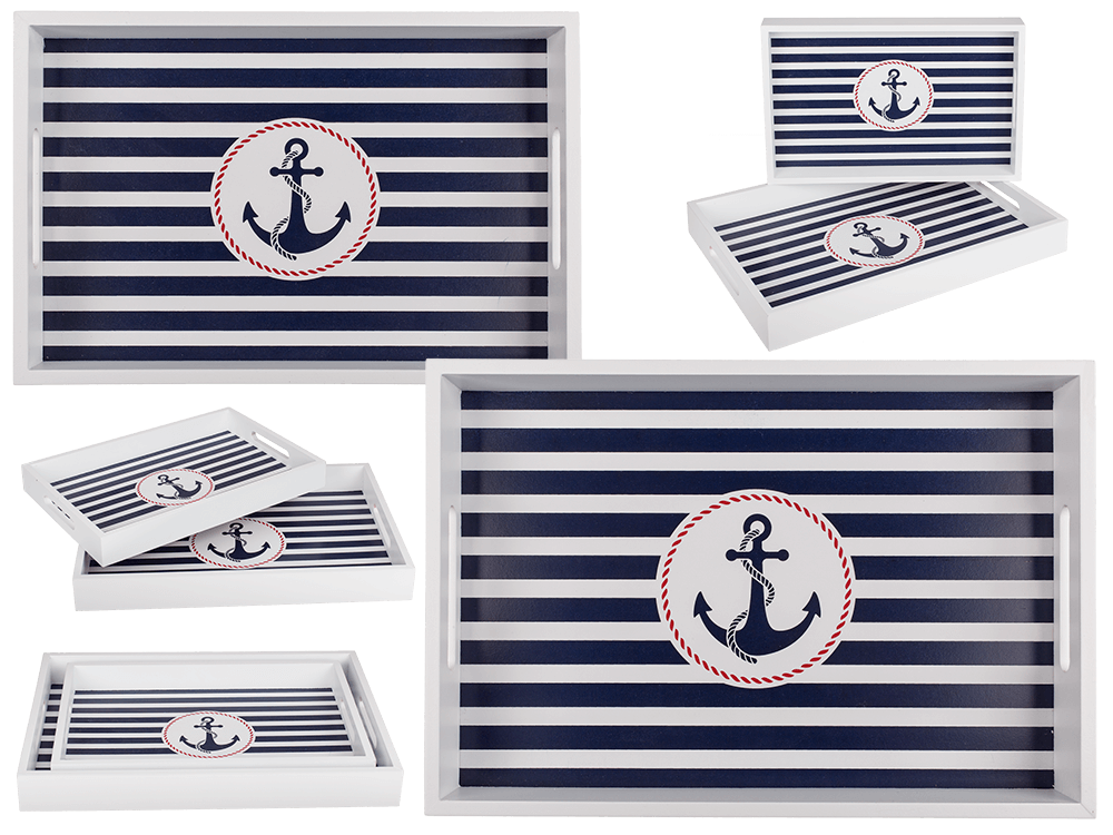White wooden tray with anchor, Tradtional