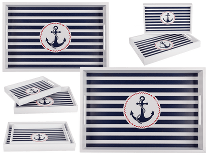 White wooden tray with anchor, Tradtional