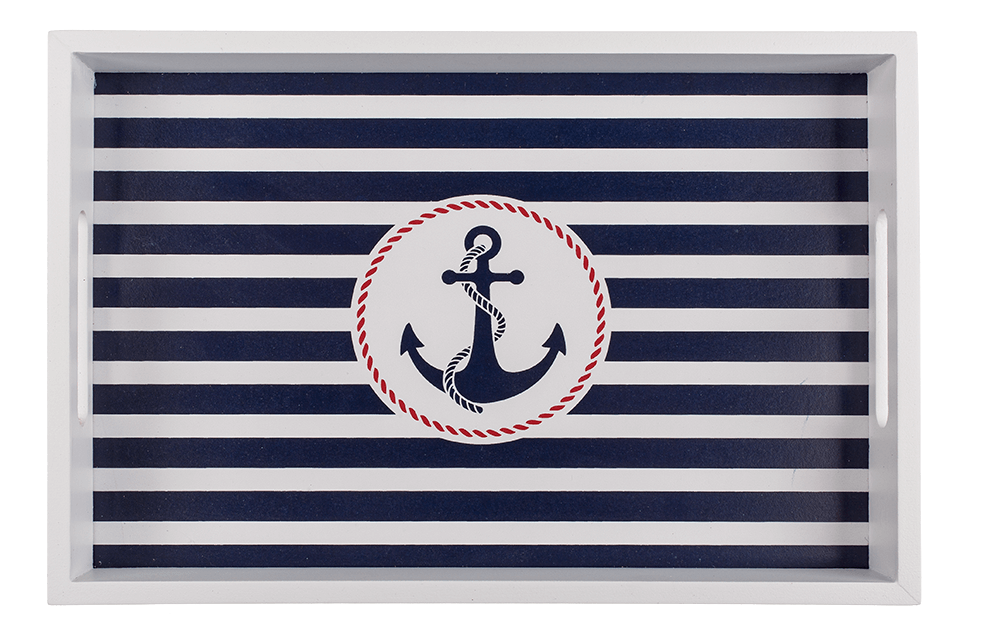 White wooden tray with anchor, Tradtional