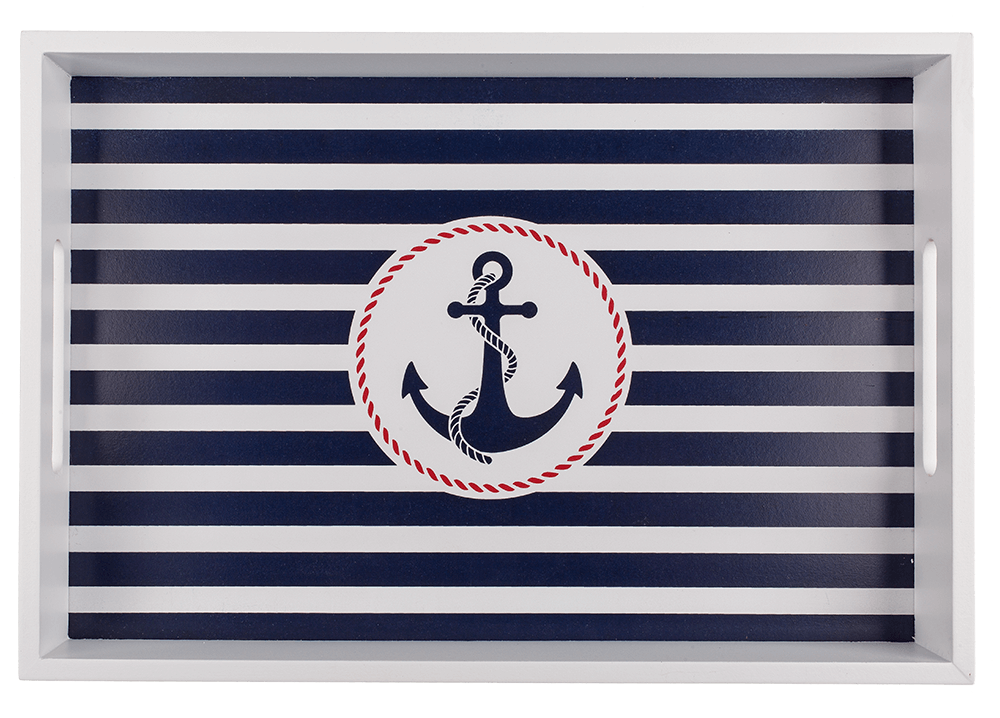 White wooden tray with anchor, Tradtional
