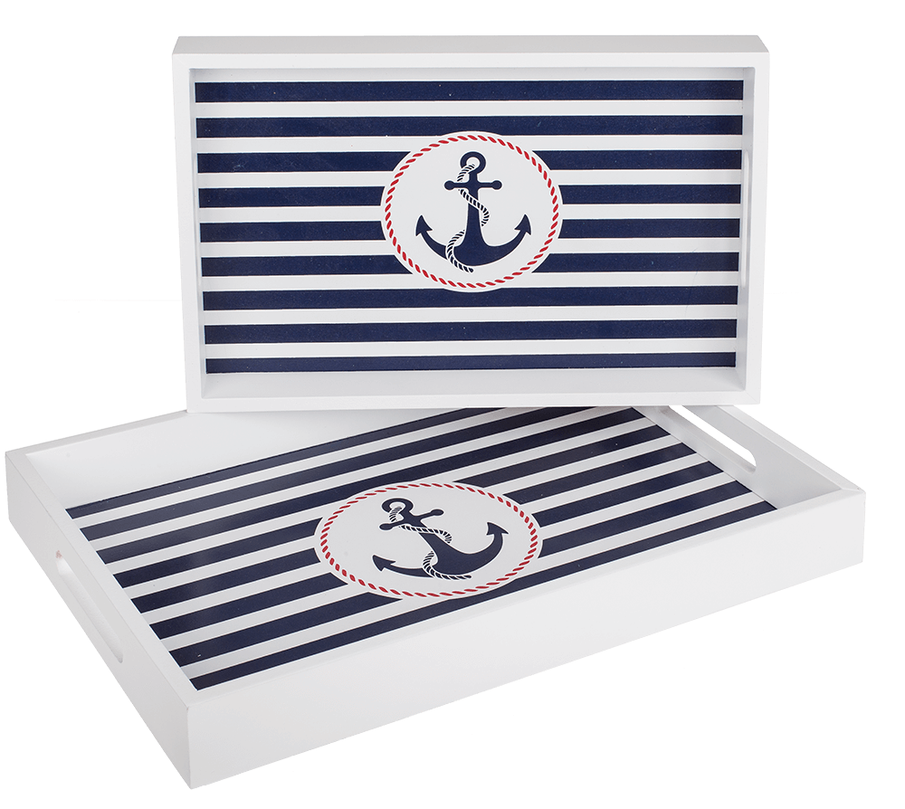 White wooden tray with anchor, Tradtional