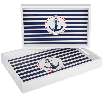 White wooden tray with anchor, Tradtional