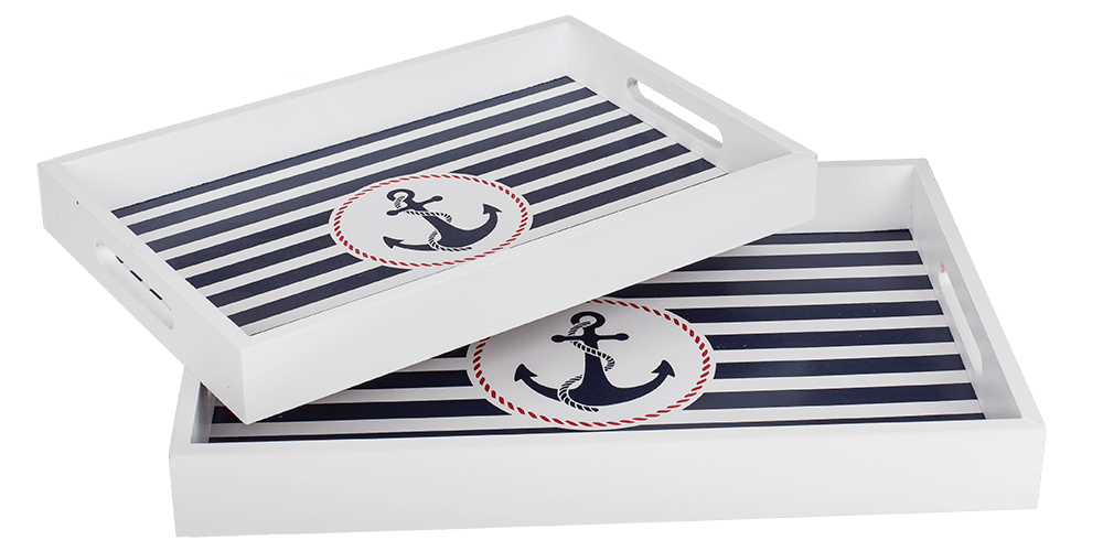 White wooden tray with anchor, Tradtional
