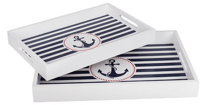 White wooden tray with anchor, Tradtional