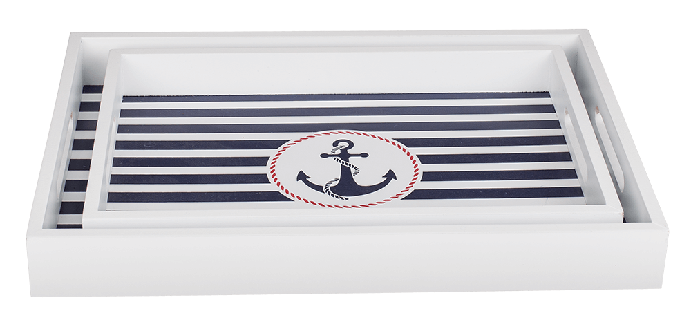 White wooden tray with anchor, Tradtional