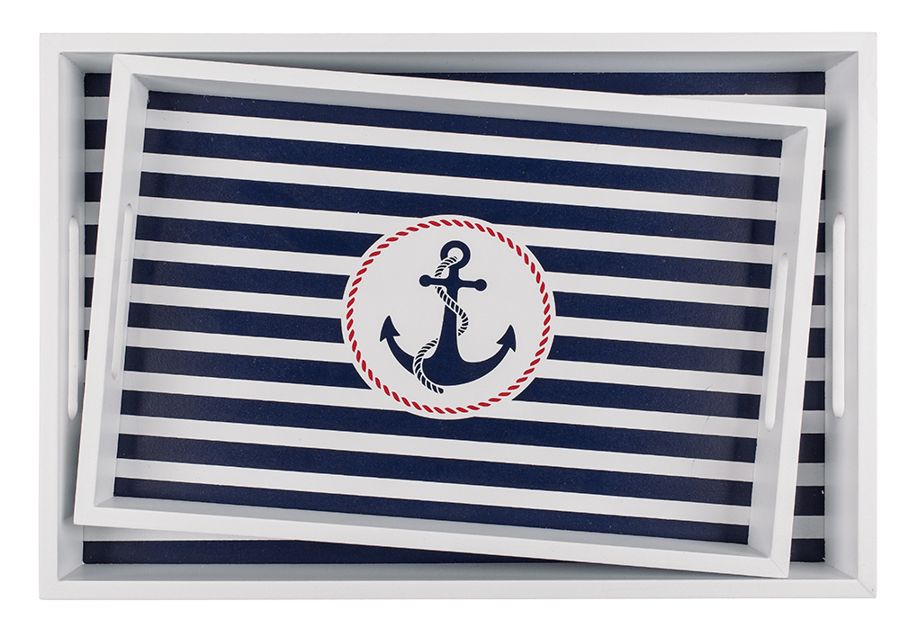 White wooden tray with anchor, Tradtional