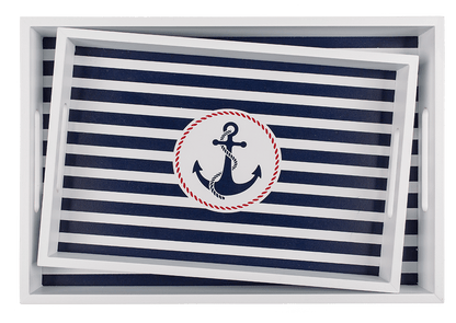 White wooden tray with anchor, Tradtional