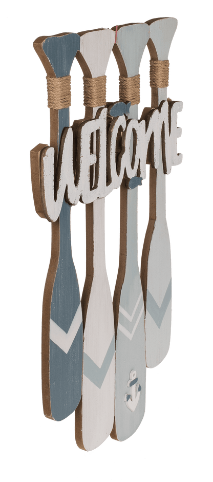 Wooden sign with oars, Welcome,
