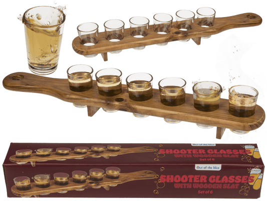 Shooter glass, set of 6pcs. with wooden slat,