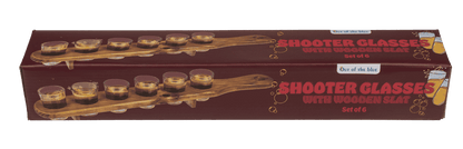 Shooter glass, set of 6pcs. with wooden slat,