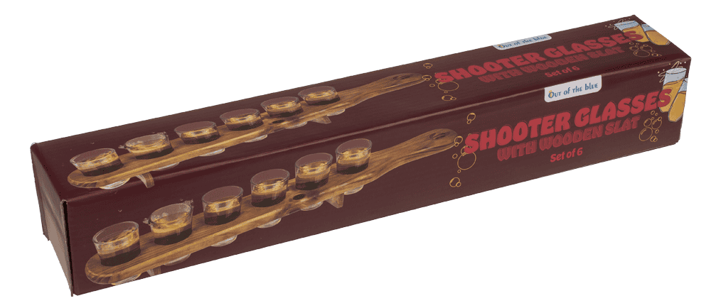 Shooter glass, set of 6pcs. with wooden slat,