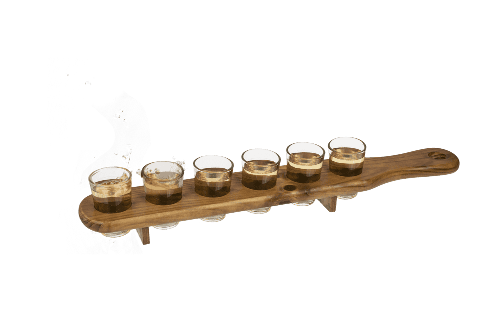 Shooter glass, set of 6pcs. with wooden slat,