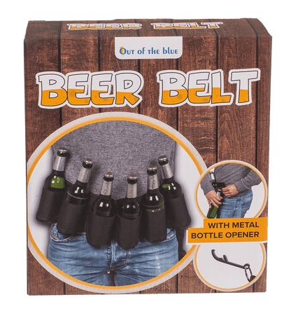 Black beer belt with metal bottle opener,