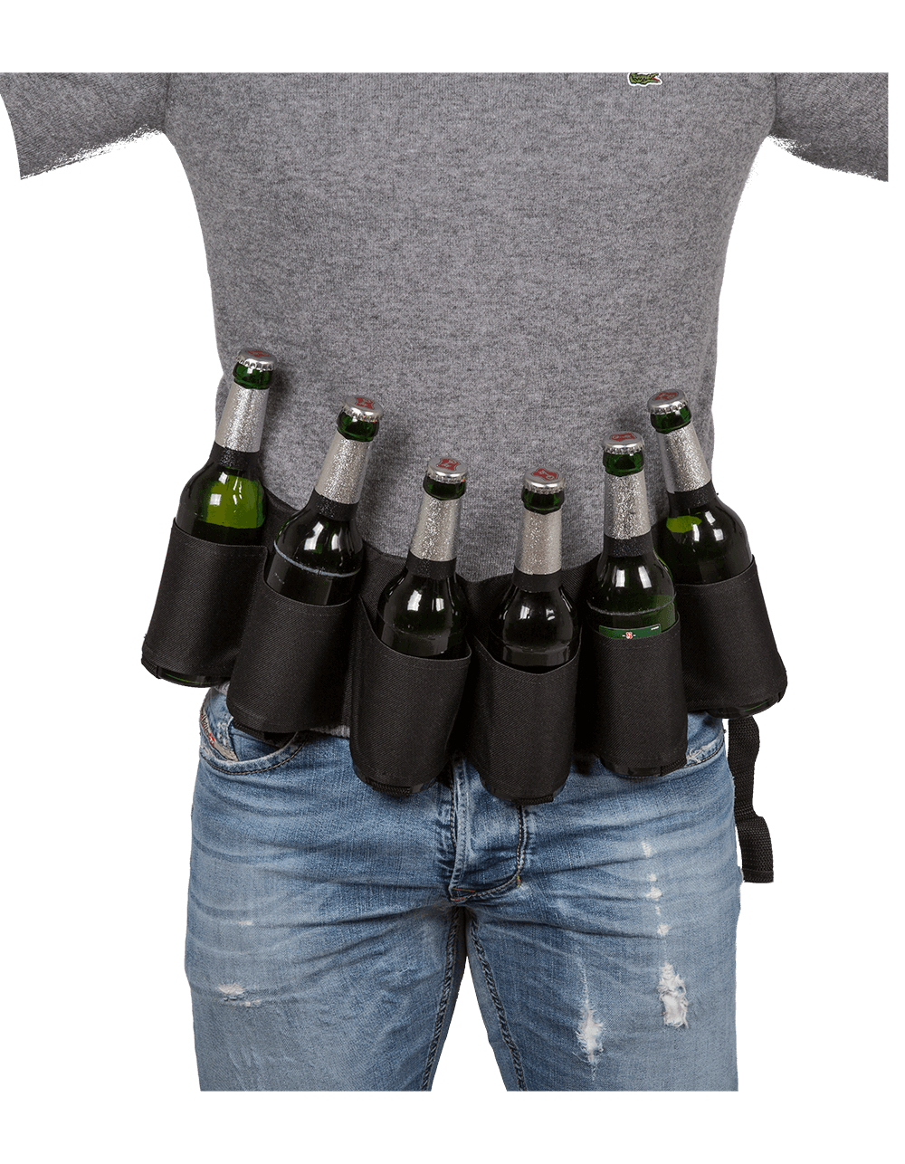 Black beer belt with metal bottle opener,