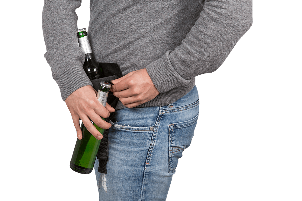 Black beer belt with metal bottle opener,