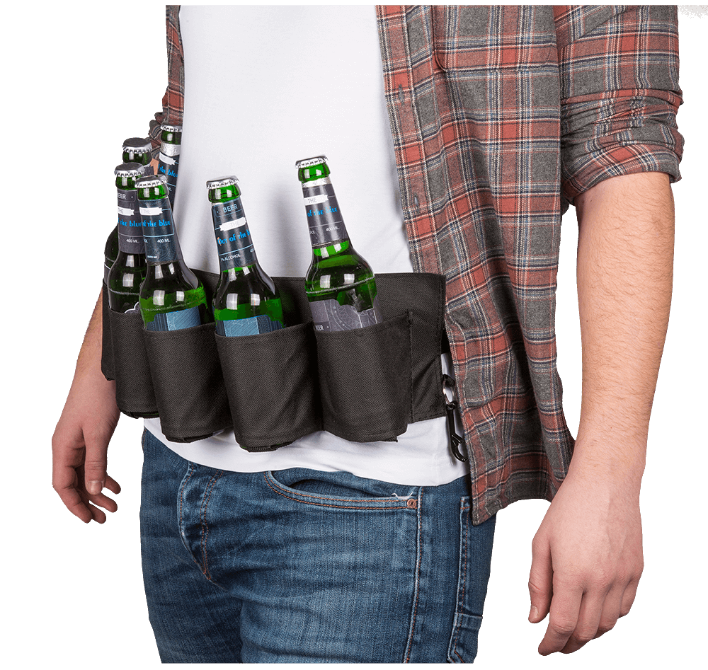 Black beer belt with metal bottle opener,
