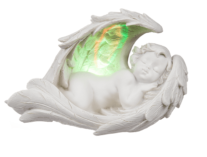 Sleeping polyresin angel in wings with colour,