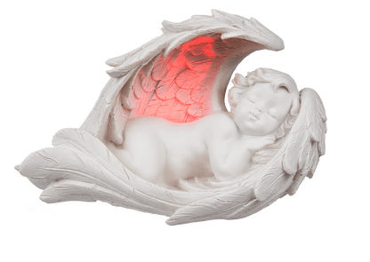 Sleeping polyresin angel in wings with colour,