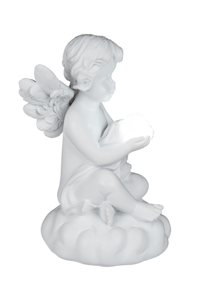 Sitting polyresin angel with white LED ball,