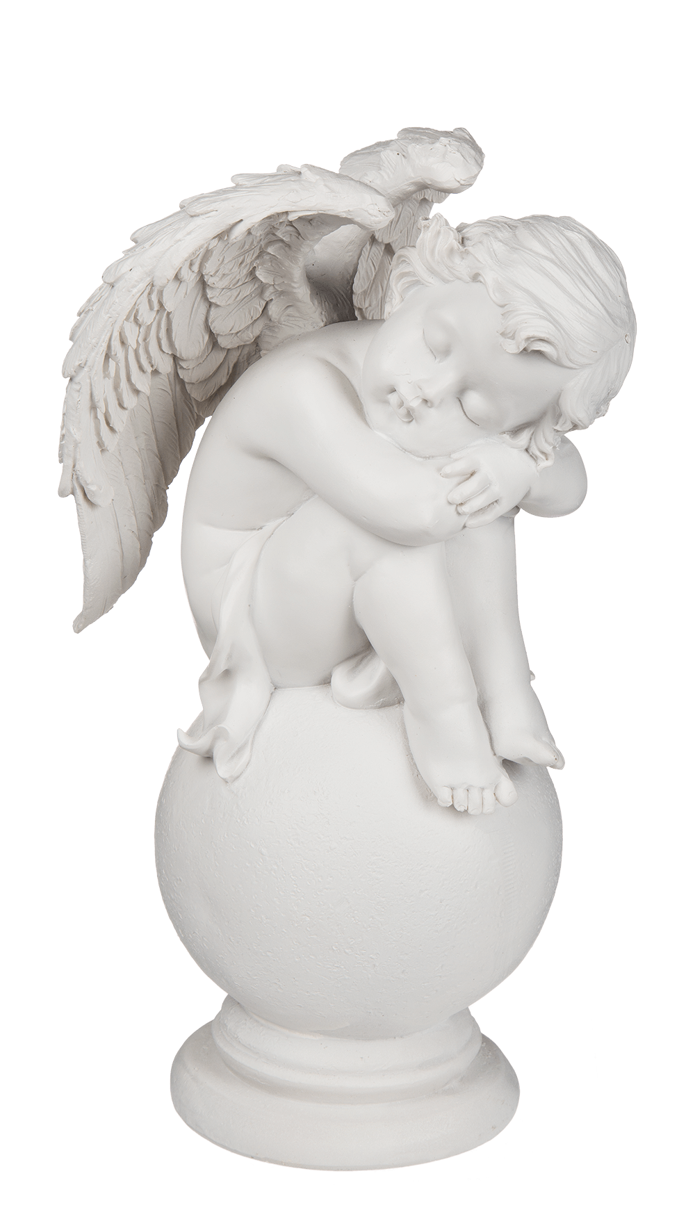 Sitting polyresin angel on ball,