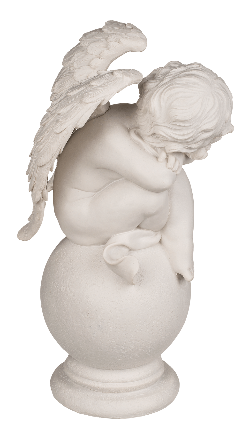 Sitting polyresin angel on ball,