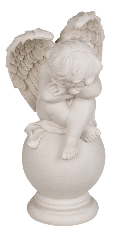 Sitting polyresin angel on ball,