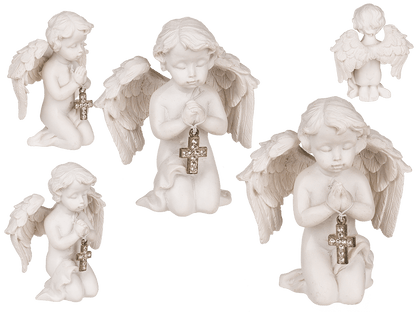 Kneeling polyresin angel with silver coloured,