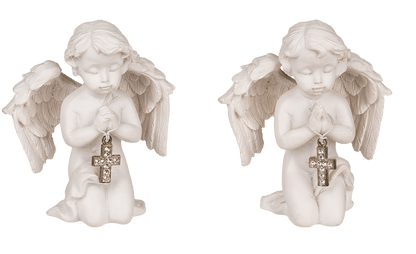 Kneeling polyresin angel with silver coloured,