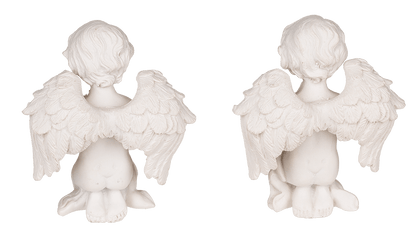 Kneeling polyresin angel with silver coloured,