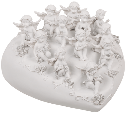 Sitting polyresin angel with crystal heart,