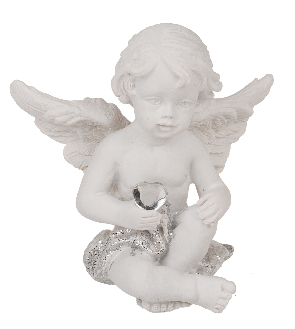 Sitting polyresin angel with crystal heart,