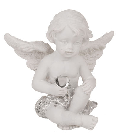 Sitting polyresin angel with crystal heart,