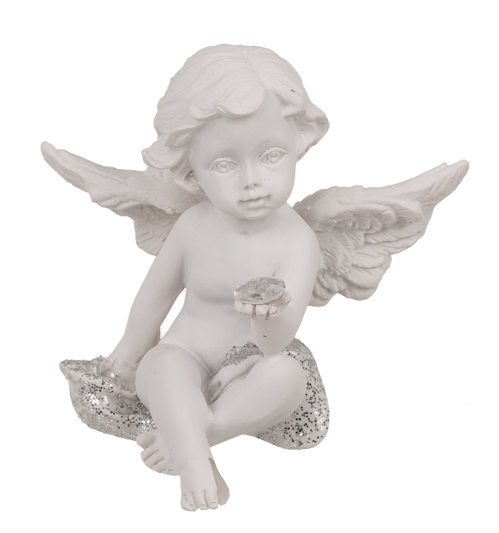 Sitting polyresin angel with crystal heart,