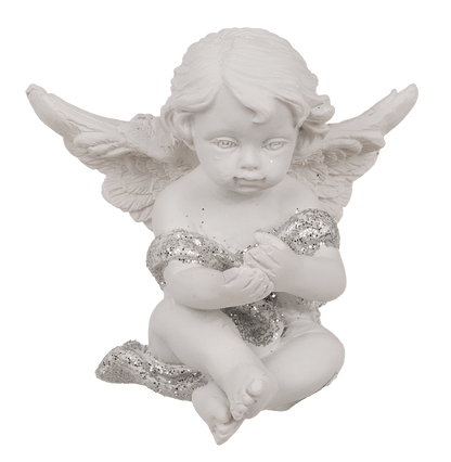 Sitting polyresin angel with crystal heart,