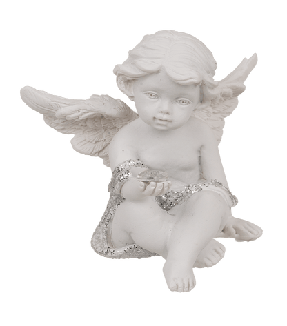 Sitting polyresin angel with crystal heart,